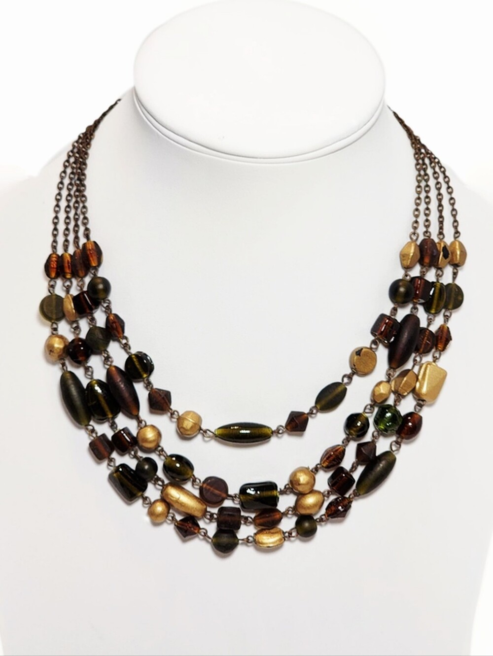 Boho Glass Acrylic Wood 4 Strand Beaded Necklace Vintage